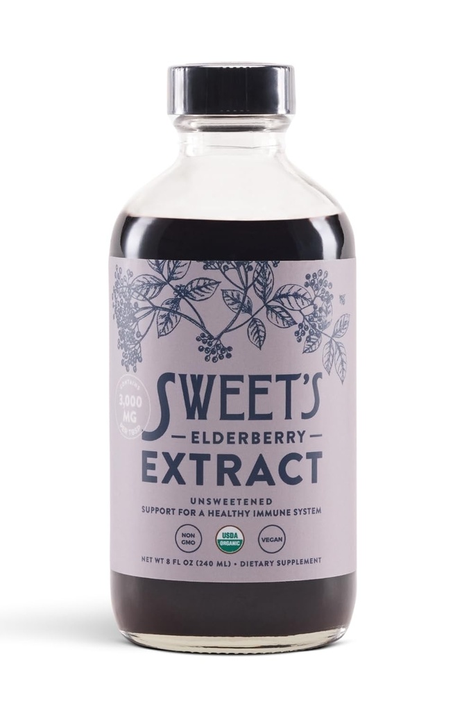 Organic Elderberry ekstrakt | Unsweeted Elderberry Immune Support | Vegan | Keto og Diabetic Vennlig | 8 fl oz flaske | alkohol-fri | Certified USDA Organic