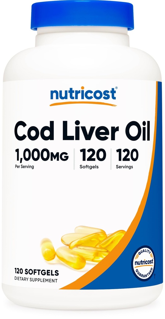 Nutricost Cod Liver Oil 1000 mg, 120 Softgels - Ikke-GMO & Glutenfri