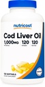 Nutricost Cod Liver Oil 1000 mg, 120 Softgels - Ikke-GMO & Glutenfri
