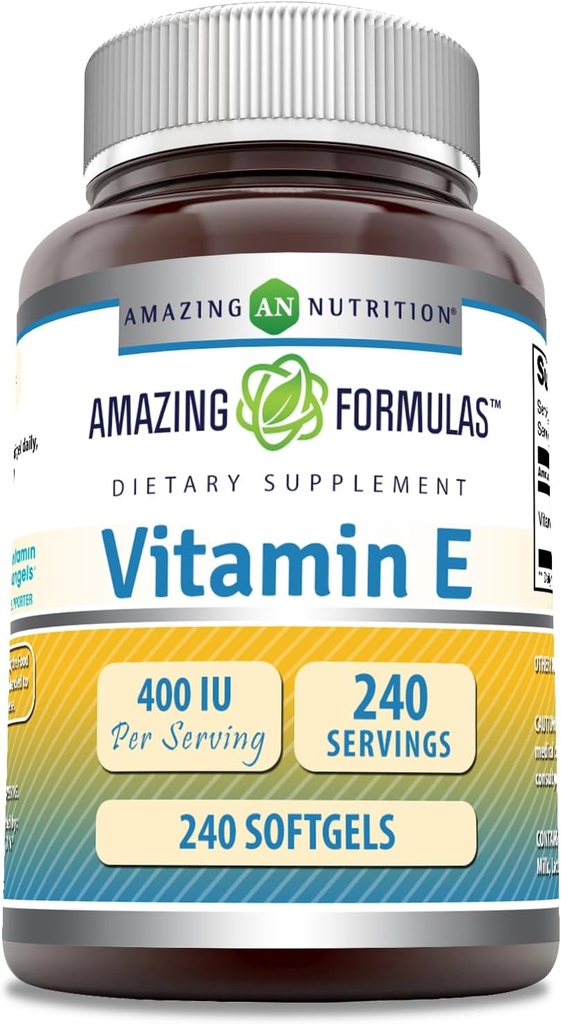 Amazing Formler E vitamin Supplement ® 400 IU Per Serving ® 240 Softgels ® Ikke-GMO | Glutenfri | laget i USA