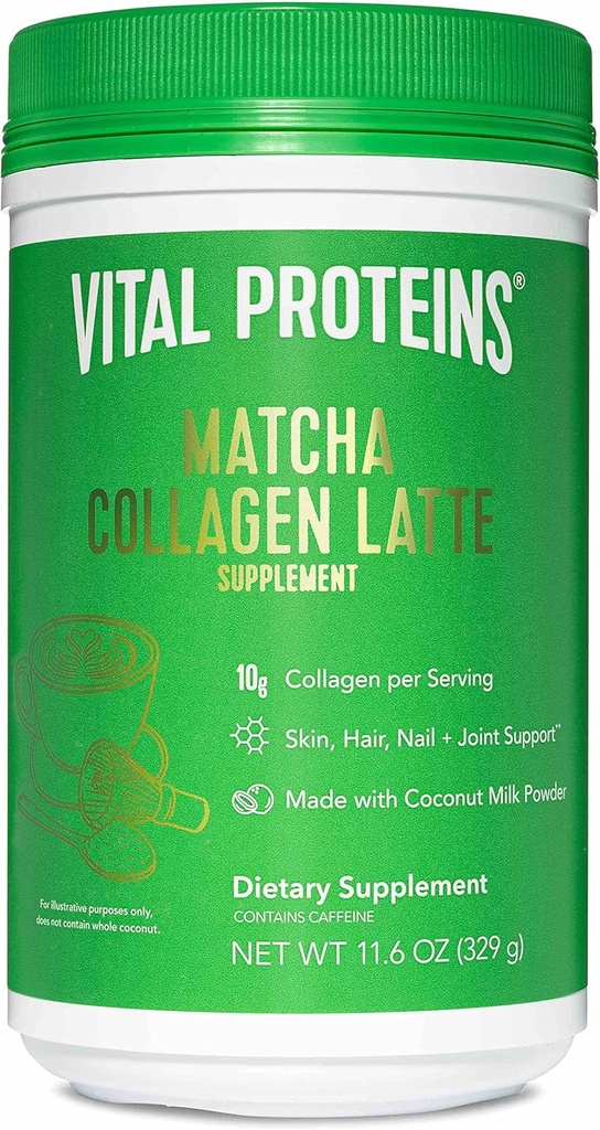 Vitale proteiner Matcha Lattes, Matcha Grønn Tea Collage Latte pulver, L-Theanine & Koffein & MCTs - støtte sunn hår, hud, negler - Opprinnelig