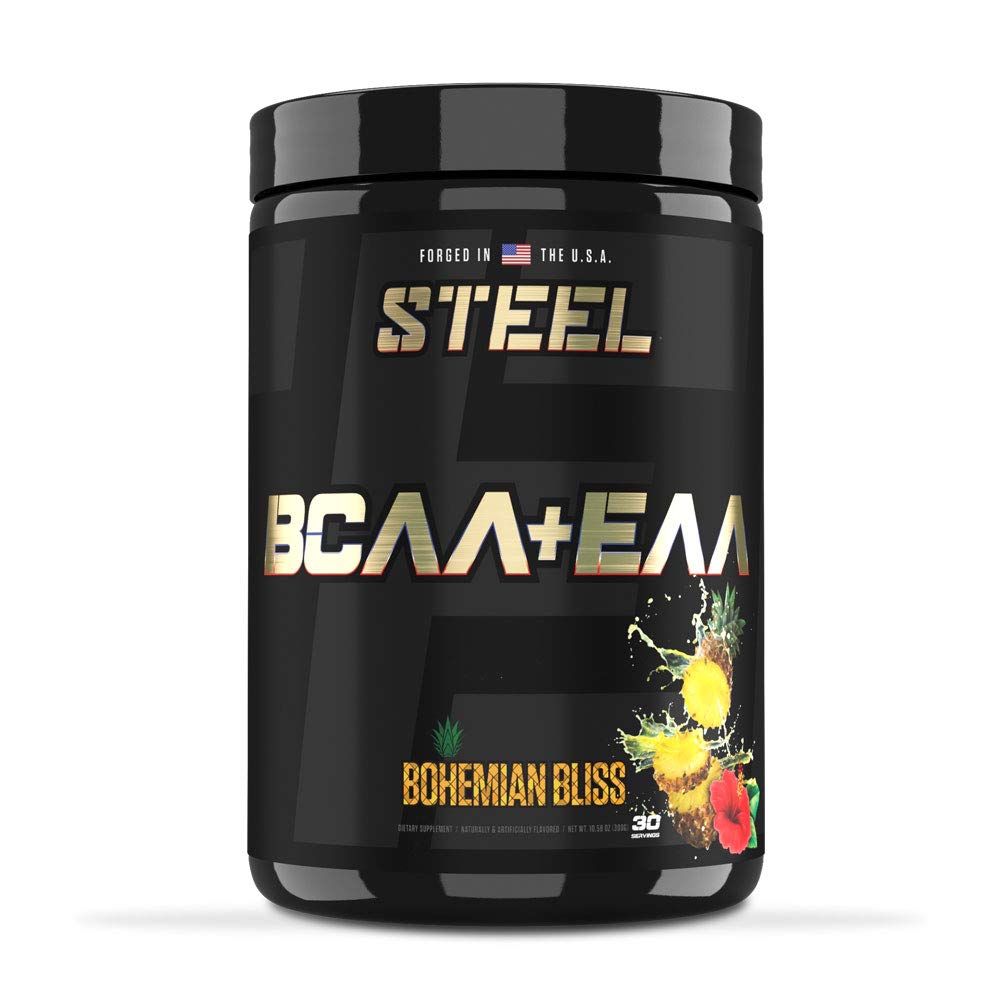 Stål Supplements | Høy ytelse BCAA EAA pulver | fremmer lean muskelvekst og trening utholdenhet | 2:1:1 Forhold til å gjenopprette muskel raskere 30 serveringer. (Bohemian Bliss)