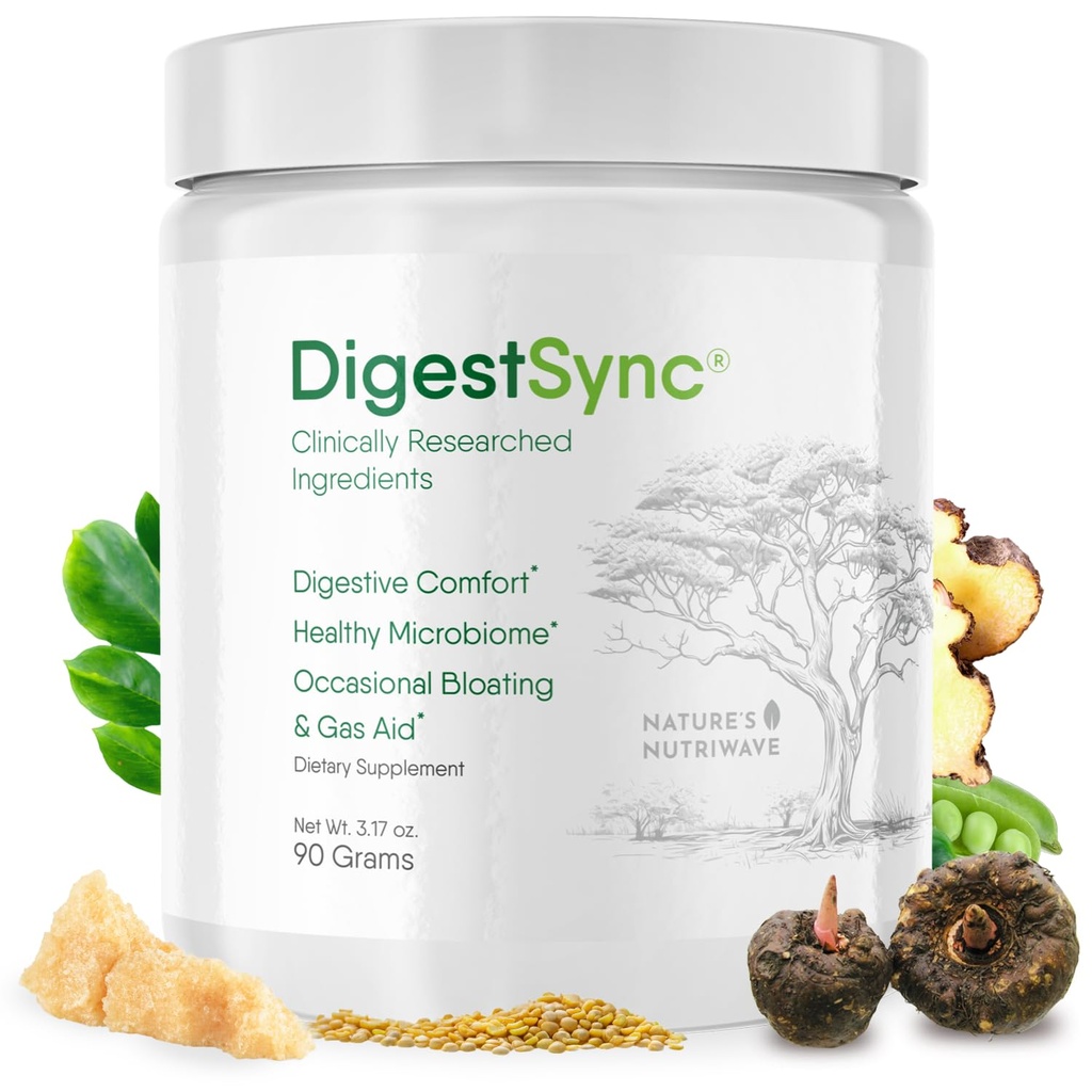 DigestSync Digestion Supplement for Gut Helse - Naturlig pulver for digestiv støtte, Bloating Relief for kvinner og menn, 100% naturlig grønne pulver - 1 måneds forsyning