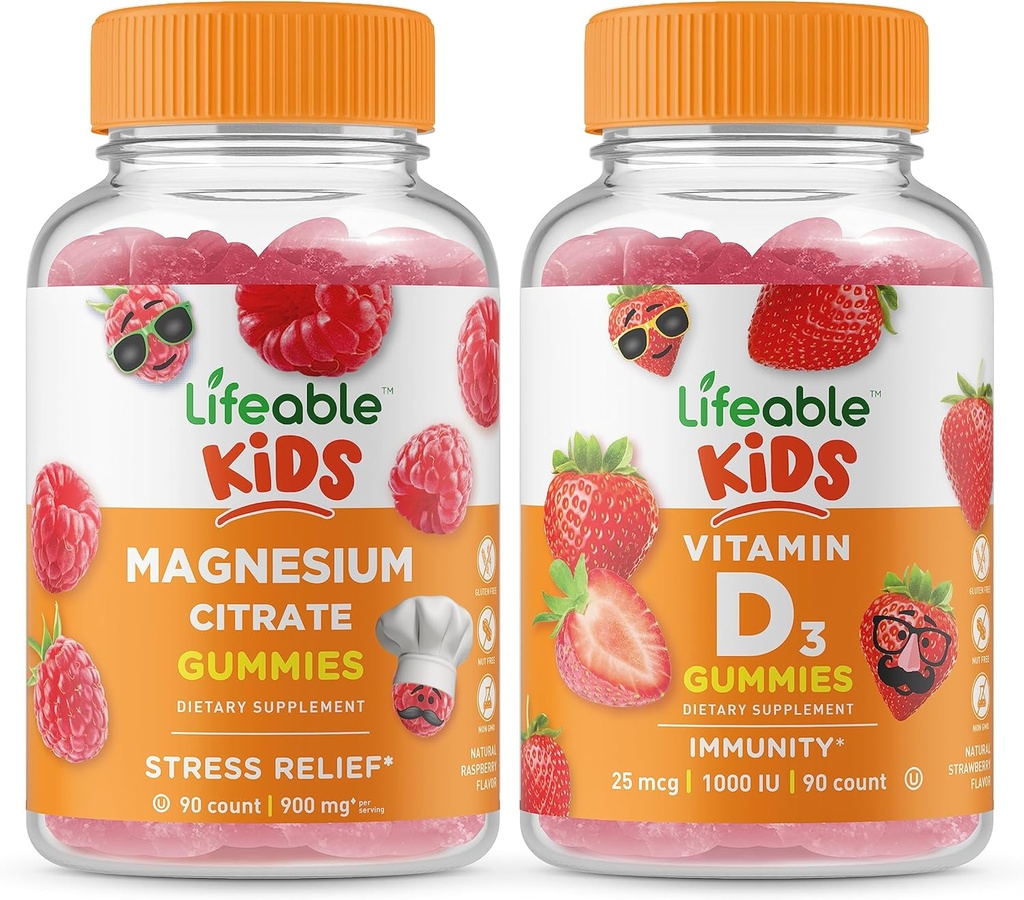 Livbar Magnesium Kids + Vitamin D Kids, Gummies Bundle - Great Tasting, Vitamin Supplement, Glutenfri, GMO Gratis, Chewable Gummy
