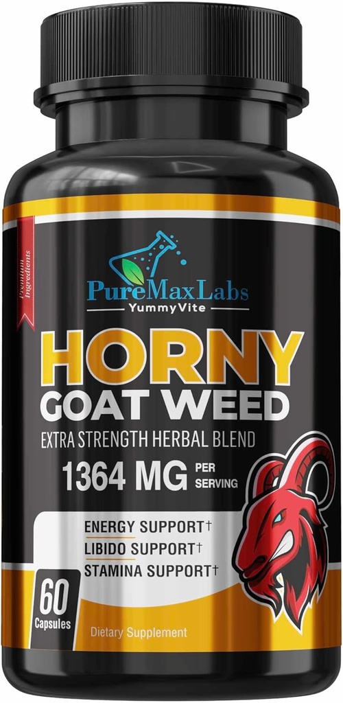 Horny Goat Weed ekstra styrke w. Maca, L-Arginine, Ginseng, Boost Performance, Stamina, Energi, Ikke-GMO, 60 Kapsler