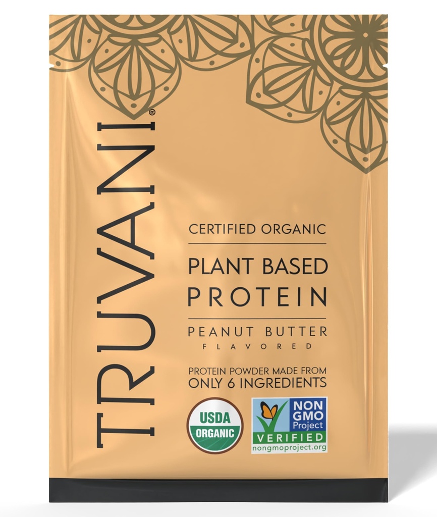 Truvani Vegansk Pea Protein pulver | Peanut Smør | 32.7g Organisk Plante Basert Protein | 1 Servering | Keto | Gluten & Dairy Gratis | Lav carb | Nei Lagt Sukker