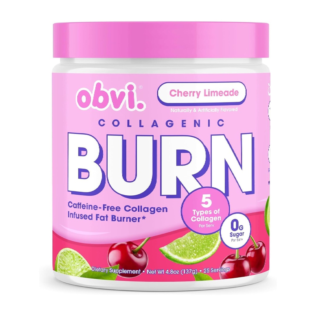 Obvi Collogenic Burn Powder | Collagen Peptid blanding med GBB, Ashwagandha & Grønn Kaffe | Boosts metabolisme, energi og velvære | støtter huden, hår, negler, ledd | Cherry Limeade 25 serveringer