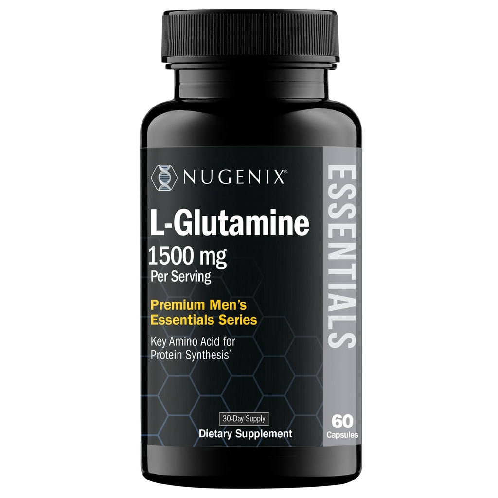 Nugenix Essentials L-Glutamine, 1500 mg 100% botanisk L-Glutamin Aminosyre, Proteinsyntese, støtter cellulære funksjon, 60 kapsler