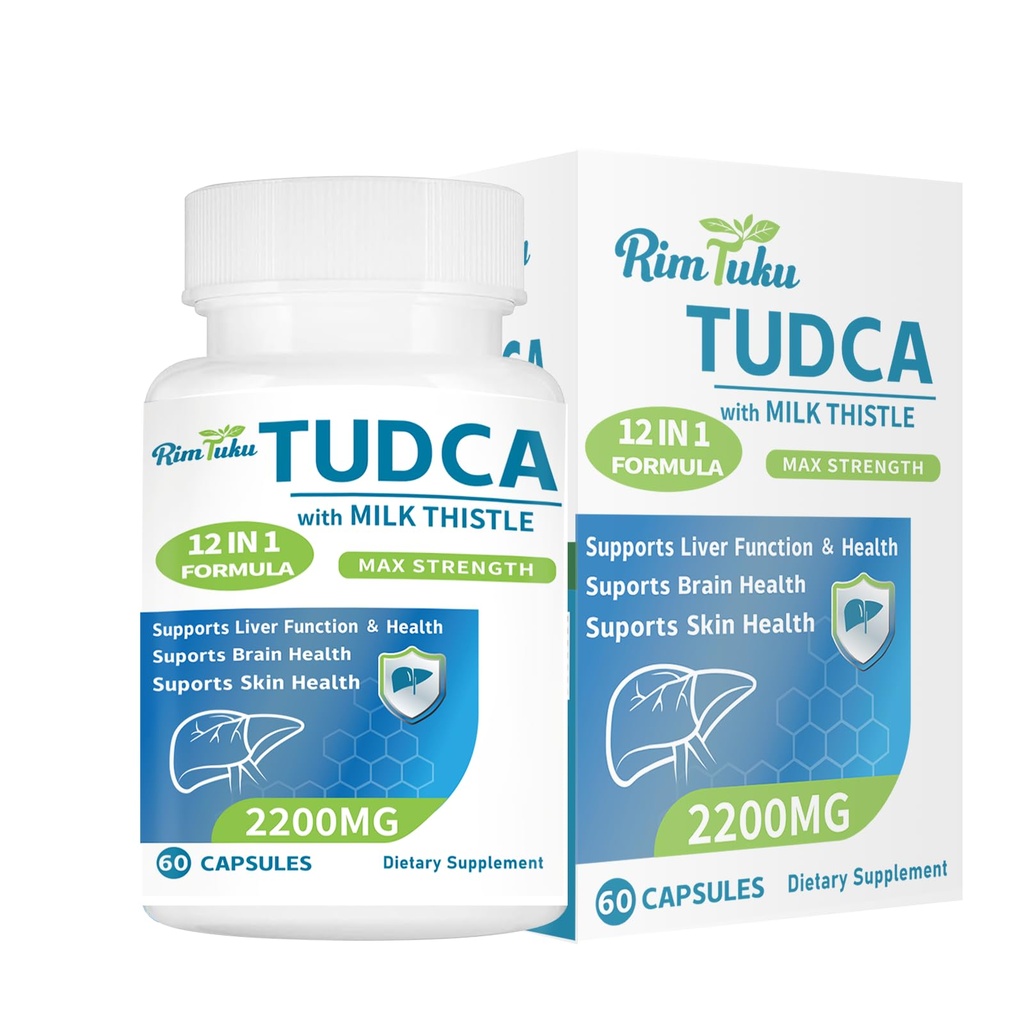 2200MG TUDCA Supplement med Melk Thistle 12-i-1 Formula Liver Support, Bile Salts Supplement for Liver Cleanse & Detox, Bile Flow & Gallbladder Støtte 60 kapsler