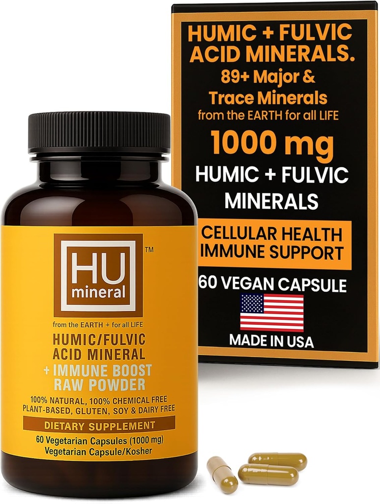 Humic & Fulvic Acid Supplement Capsules - organisk plantebasert syre Fulvic Supplement med fulvic-Humic Mineral Blend for Detox & Absorpsjon 60 ct