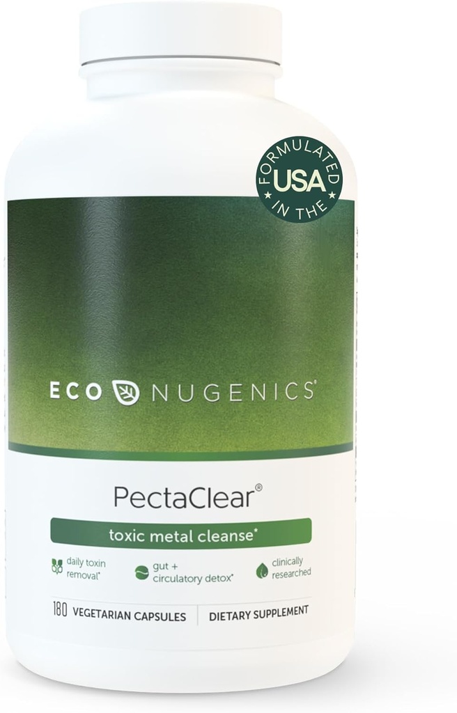 EcoNugenics PectaClear Detox Supplement for giftige metall renser – naturlig og trygt eliminerer toksiner for Gut, lever og nyre Detox & Repair – hjelper med energi, vekt, hormonbalanse, 180 kapsler