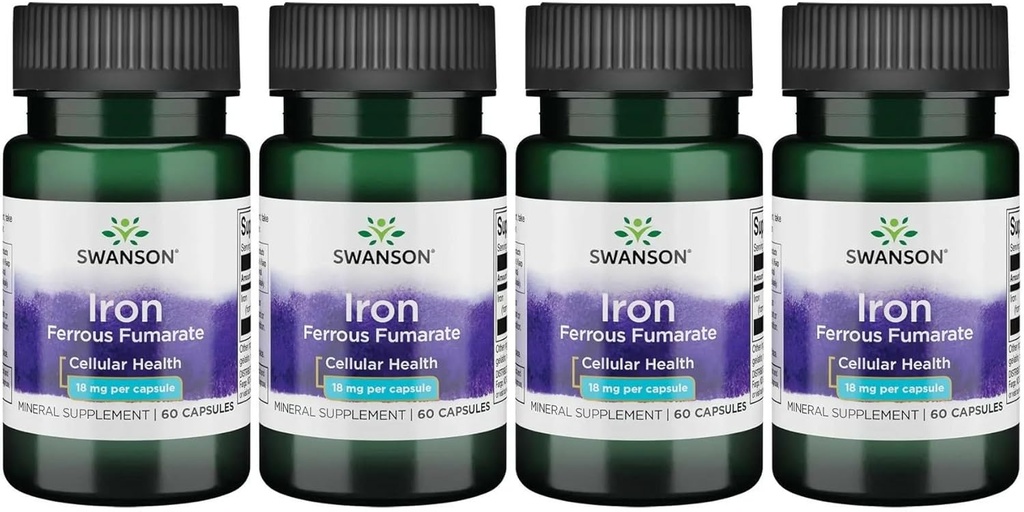 Swanson jern (Ferous Fumarate) - Mineral Supplement som fremmer energistøtte - høy-konsentrasjon Formula Assists i oksygen Levering og fettsyre Metabolisme 60 Sgels (4 pakke)