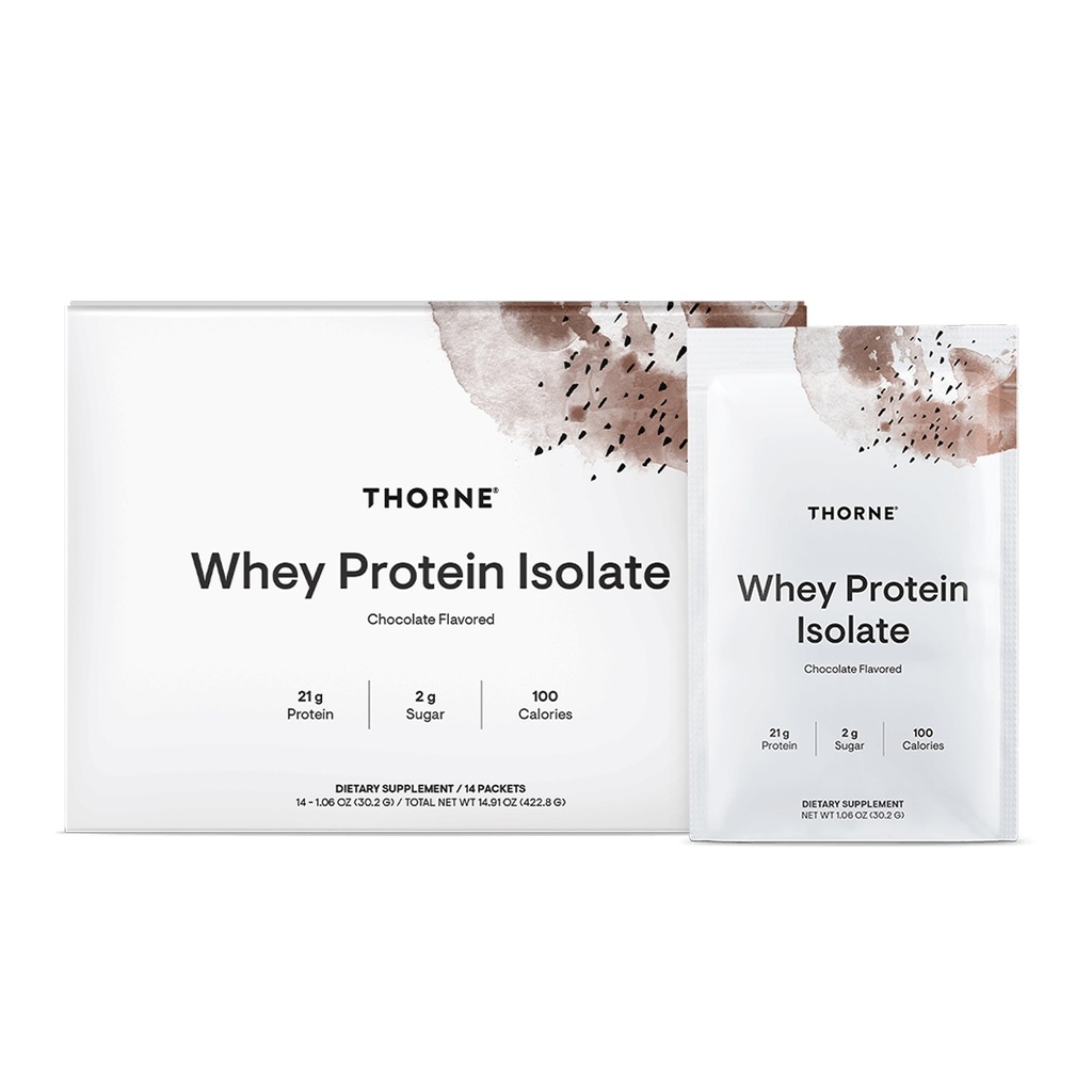 THORNE - Whey Protein Isolate - Balansert Aminosyrer Profil med BCAA - 21 gram lett å digestere Whey Protein pulver - NSF sertifisert for Sport - sjokolade - Gluten & soya-fri - 14 pakker