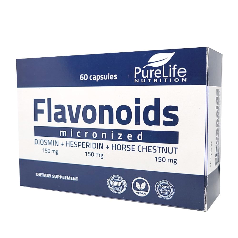 Flavonoider 60 dager støtte sunn sirkulasjon, vener, kapillærer og lymfatiske drenasje- MPFF-mikronisert Diosmin 150mg + Hesperidin 150mg + Heste kastanut150 mg-GMP sertifikat, vegan