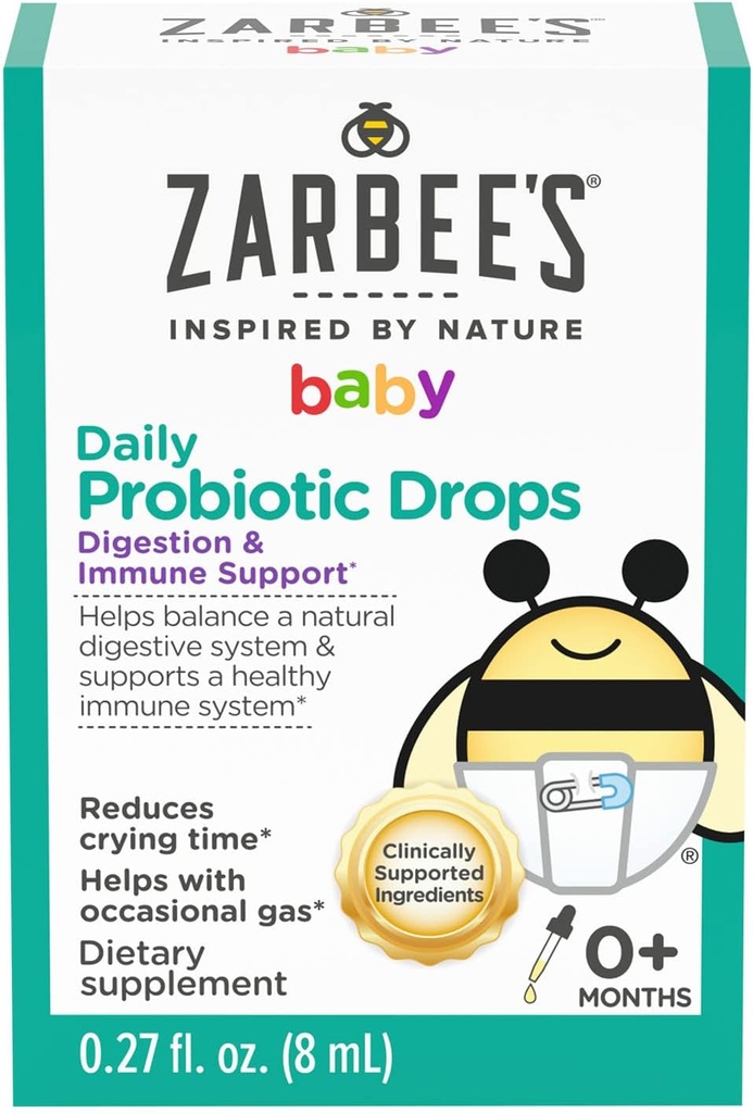 Zarbee Baby Probiotic Drops, Daily Digestive + Immune Support, Nyfødte spedbarn & opp, 0.27 Fl Oz