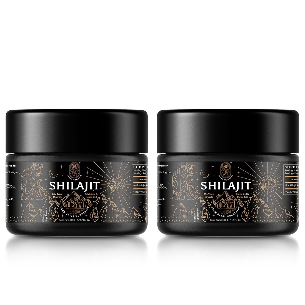 Shilajit Resin med Fulvic Acid & Trace Minerals, Original Siberian Shilajit Pure med 85+ Humic Acid Supplement for energi og immunsystem - 100 Servering / 50g (2 Pack), Gel