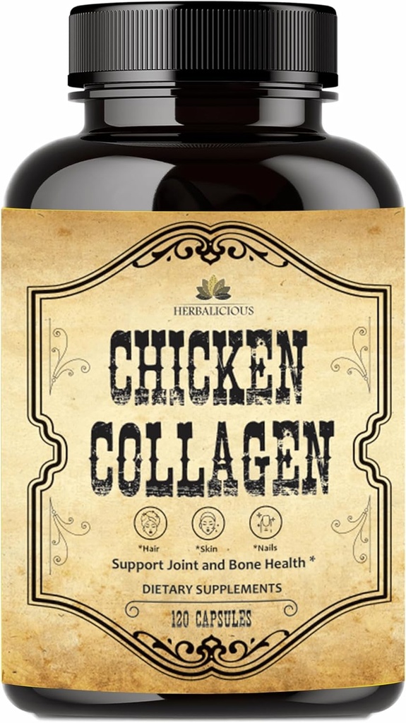 HERBALICIous kylling kollagenkapsler - kollagen Supplement for felles, hud og bein støtte - Hydrolysert collagen peptider fra kylling bein broth - ikke-GMO, anti-aldring - 120 kapsler