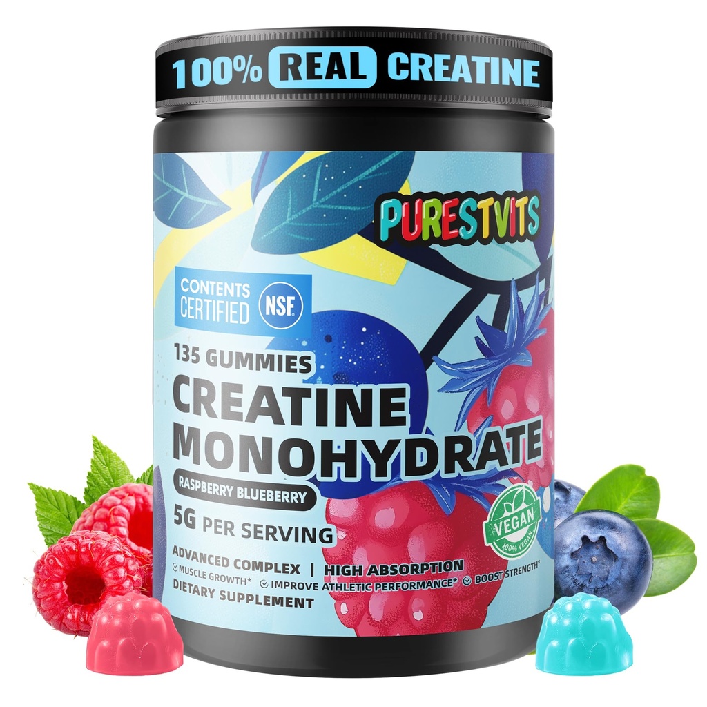 NSF Certified Kreatin Gummy 5g - Kreatin Monohydrat Gummier - Forarbeider energi og muskelvekst støtte for menn og kvinner