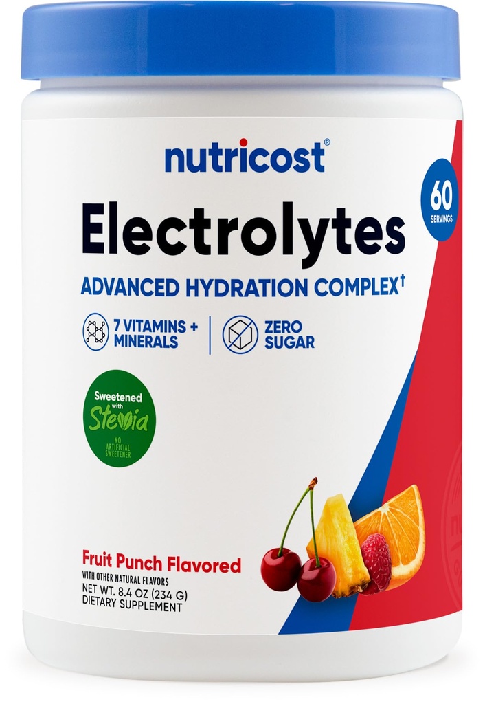 Nutricost Electrolyte Complex pulver (60 Serveringer, fruktpunch) - Hydration Supplement Drink Blande med vitaminer og mineraler