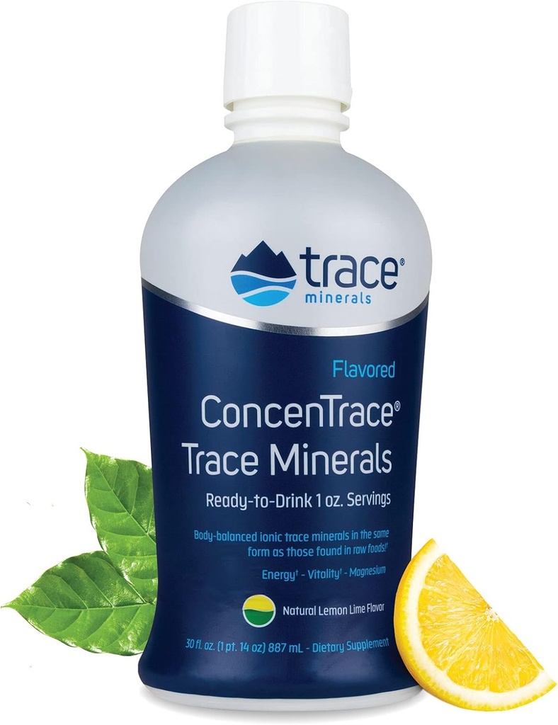 Trace Minerals ConcenTrace - flytende mineralsupplement med magnesium og vitamin C - kosttilskudd med hvit grape & sitron juice - naturlig sitron lime flavor, 30 oz (30 serveringer)