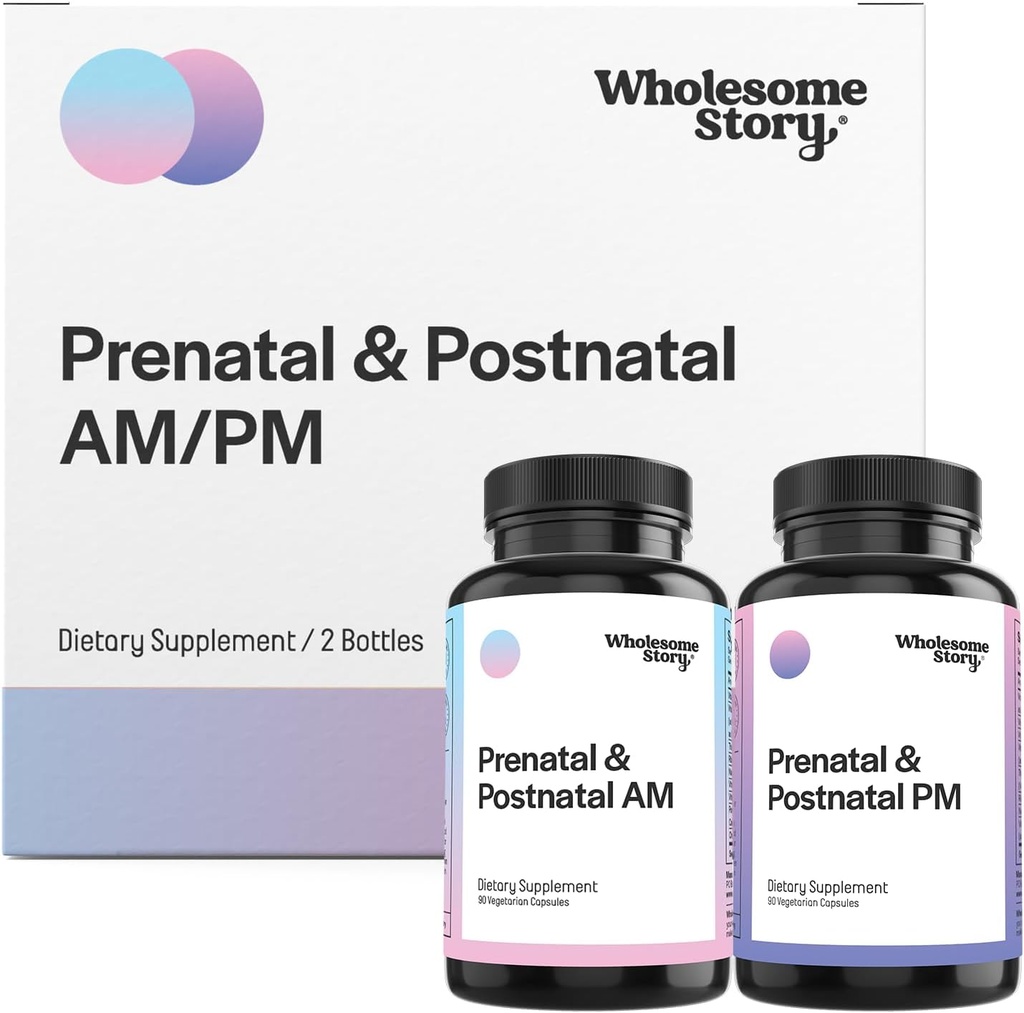 Premium Biologisk tilgjengelig Prenatal & Postnatal Vitaminer for kvinner med DHA, Folat & jern | 100% av essensielle vitaminer for graviditet og amming kvinner | 2 flasker optimalisert AM & PM doser 30 dagers forsyning