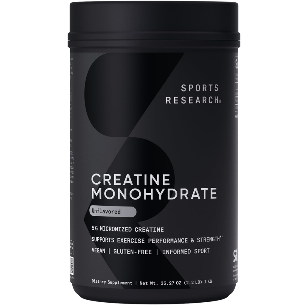 Idrettsforskning Kreatin Monohydrat - Gain Lean Muscle, forbedre ytelse og styrke og støtte utvinning - 5 g mikronisert kreatin - 35,27 oz
