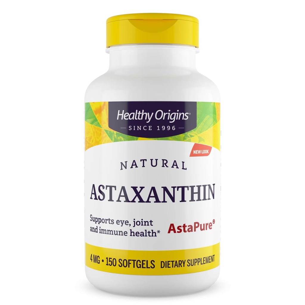 Sunn opprinnelse Astaxanthin 4 mg (Naturlig, Astapure, Ikke-GMO, Glutenfri, Eye Support, Fellesstøtte, Immunstøtte), 150 Softgels