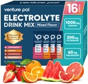 Venture Pal høy natrium sukker gratis elektrolytter pulver pakket - Hydration Packets med vitamin, natrium og kalium | null kalorier | Vegan, keto & Paleo Vennlig Electrolyte Drink Mix - 16 Sticks