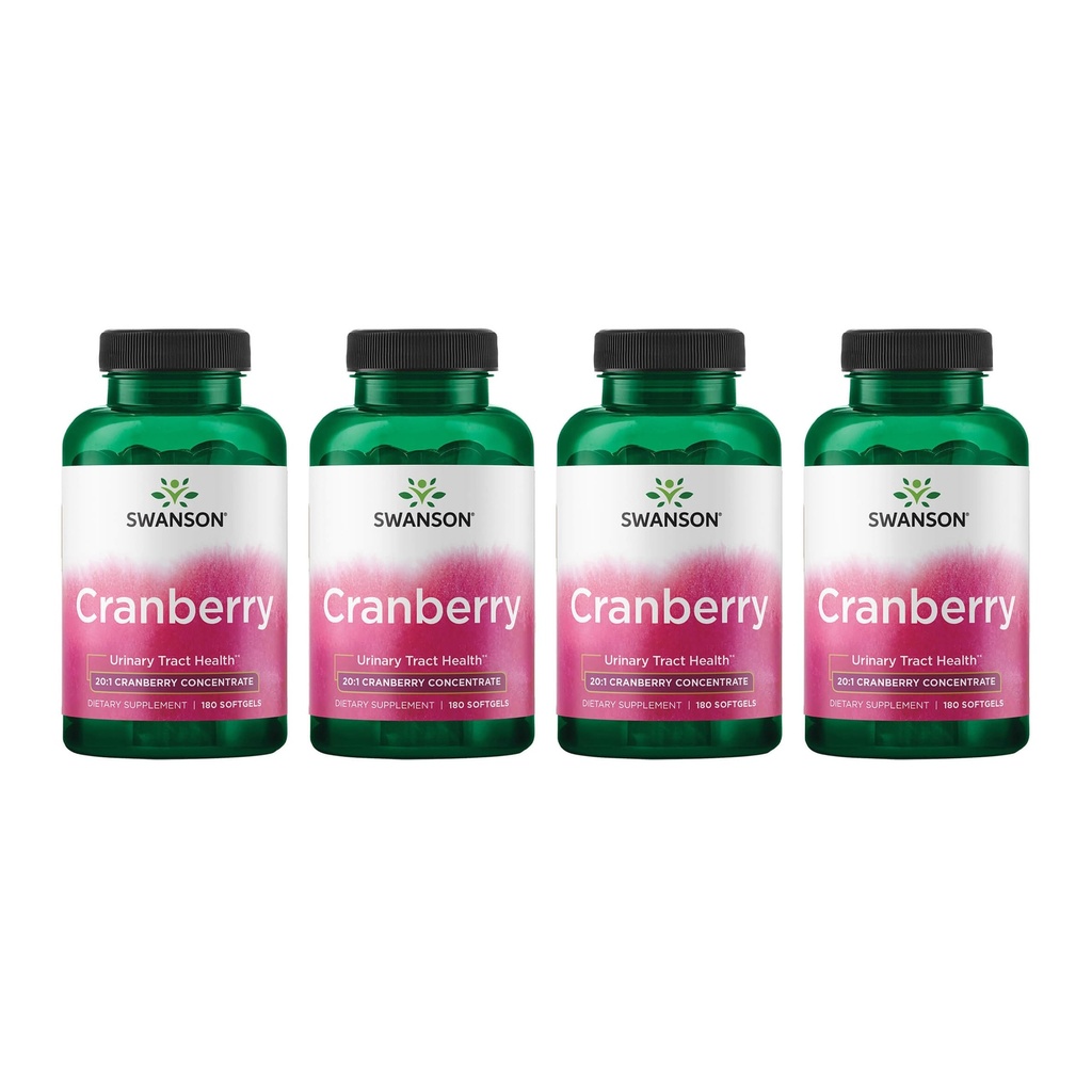 Swanson Cranberry - Støtter Urinal Tract Health, Blader Control og fremmer sunn nyrefunksjon - Supplement laget med 20:1 Cranberry Juice konsentrat - (180 Softgels) 4 Pakke