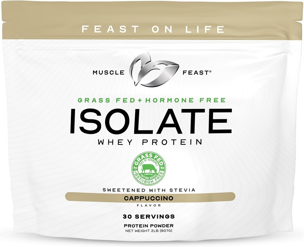 Muskelfest Grass-Fed Whey Protein Isolate, Alt naturlig hormonfritt pastur hevet, Whey Isolate Protein pulver for menn og kvinner, Ren, Glutenfri, Delicious Isolate Protein - Cappuccino, 2lb