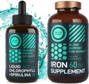 WILD FUEL jerntabletter for kvinner med folsyre og flytende klorofyll med Spirulina Kvinne Helse og Detox Bundle