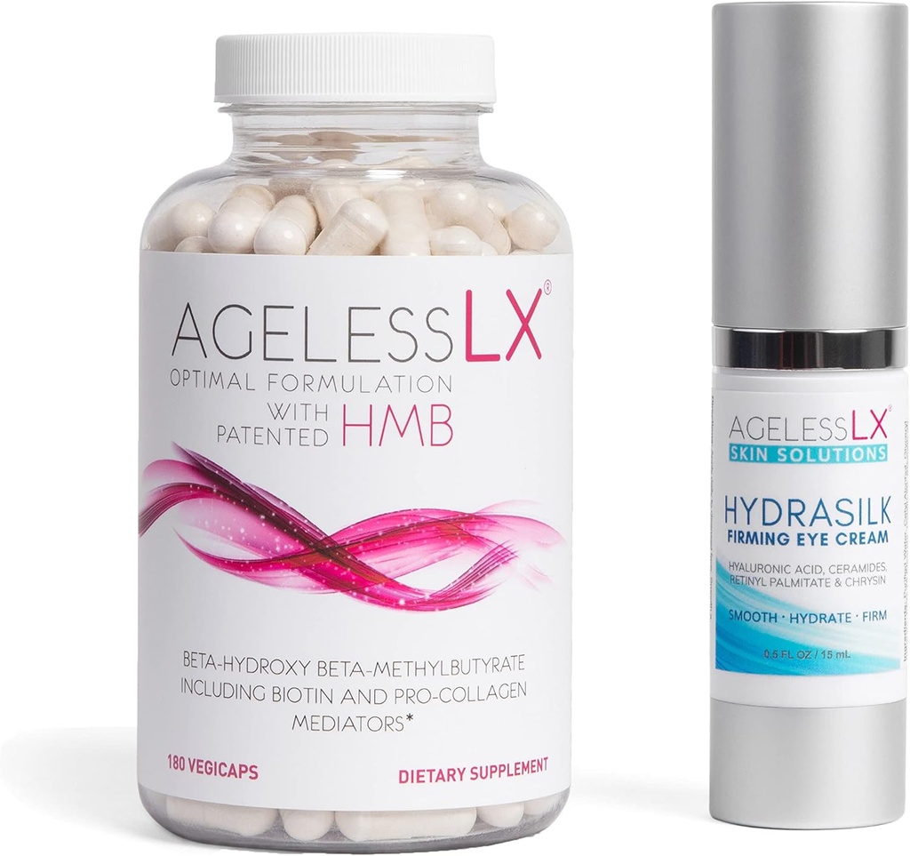 AgelessLX Supplement Kapsel for kvinner med HMB Hydrasilk Øye Cream Bundle