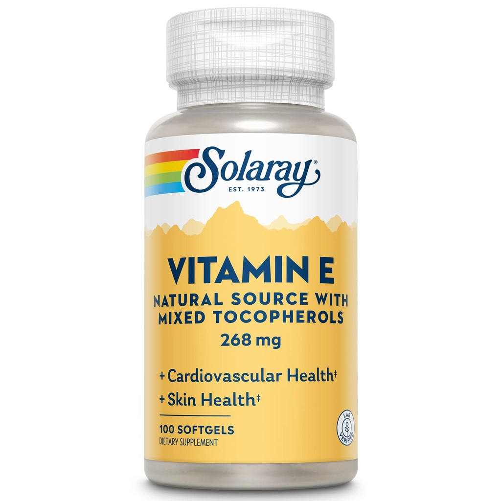 SOLARAY Vitamin E d-Alpha Tokopherol 268mg (400 IE) | hjerte og hud helse, antioksidant aktivitetsstøtte | 100ct