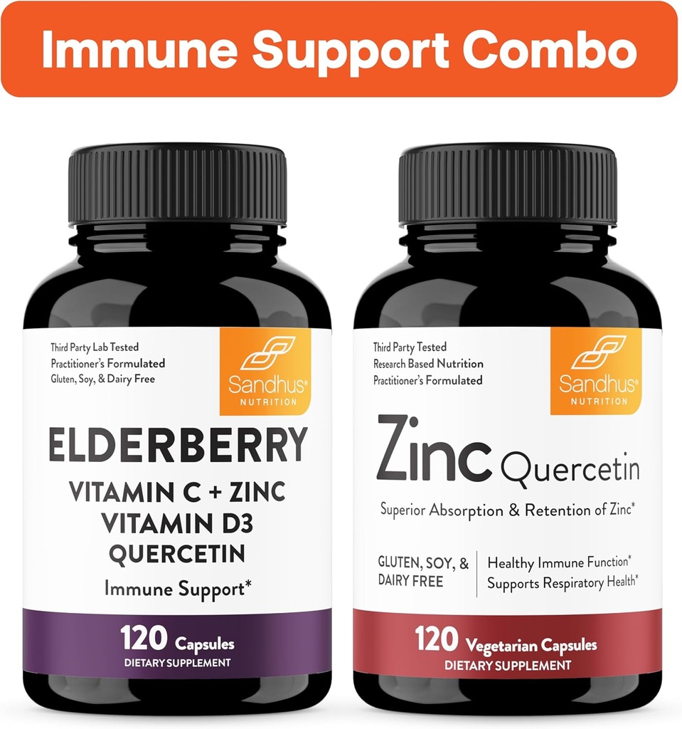 Sandhus immunstøtte Combo | Elderberry & Zinc Quercetin Capsules Bundle | Støtter immun helse