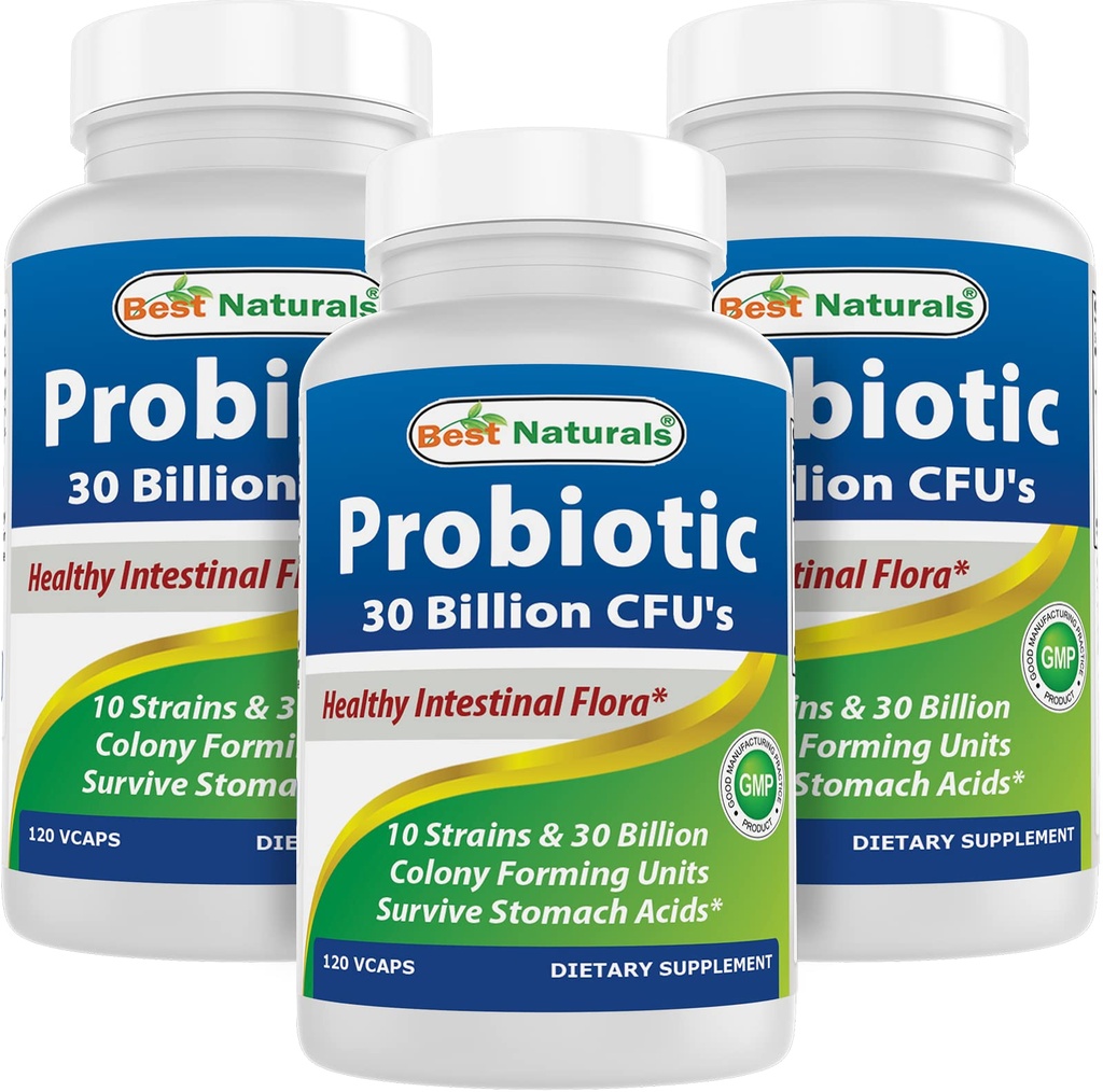 Best Naturals Probiotic 10 Strains 30 milliarder hylle Stabil 120 Veggie Caps (120 greve (pakke på 3))