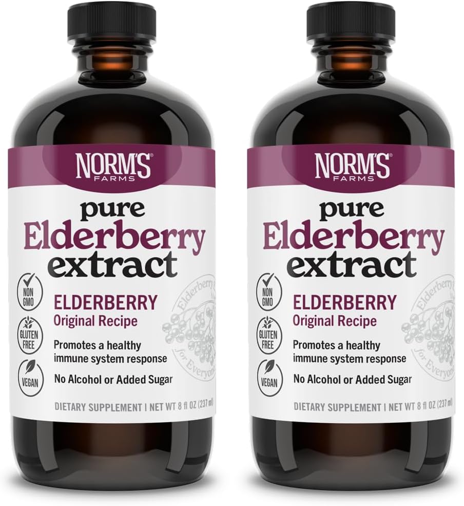 Norm's Farms Pure Elderberry Extract 2PK - laget av bare eldrebær i USA - Immun, Antioksidant støtte, Ingen tilsatt sukker, additiver, Vegan, Glutenfri, Ikke-GMO, Tinktur alkoholfri - 8 Oz