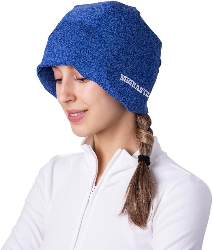 2-Pack Migrastil MigraFreeze Deluxe hodepine & Migraine Hat. Myk, fleksibel kjøleskap for menn og kvinner. Blå