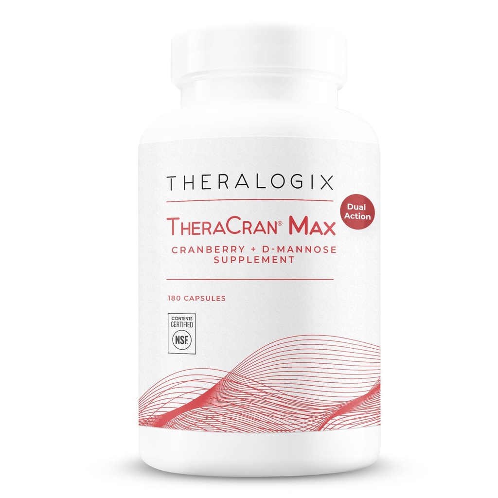 Theralogix TheraCran Max - Cranberry + D-Mannose Supplement for menn og kvinner - Urin Tract Health Support - 90-dagers forsyning - NSF-sertifisert - 180 kapsler