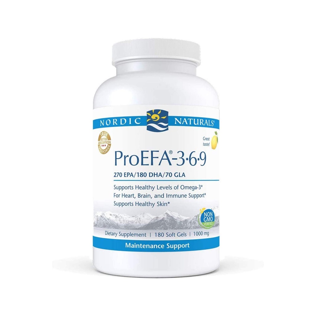 Nordic Naturals ProEFA 3-6-9, Lemon Flavor - 180 Soft Gels - 565 mg Omega-3 - EPA & DHA med lagt til GLA - Sunn hud, kognisjon, og positiv Mood - Non-GMO - 90 Services