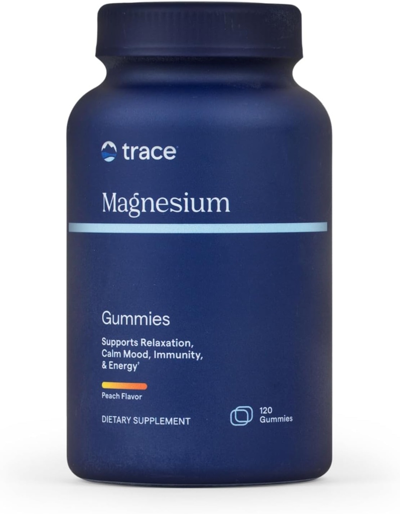 Trace Minerals Magnesium Gummies - støtter et rolig mindset - Magnesium Chewables for barn og voksne - Bein, Digestion, hjerte helse og immunstøtte - Peach Flavor - 120 Count (120 Services)