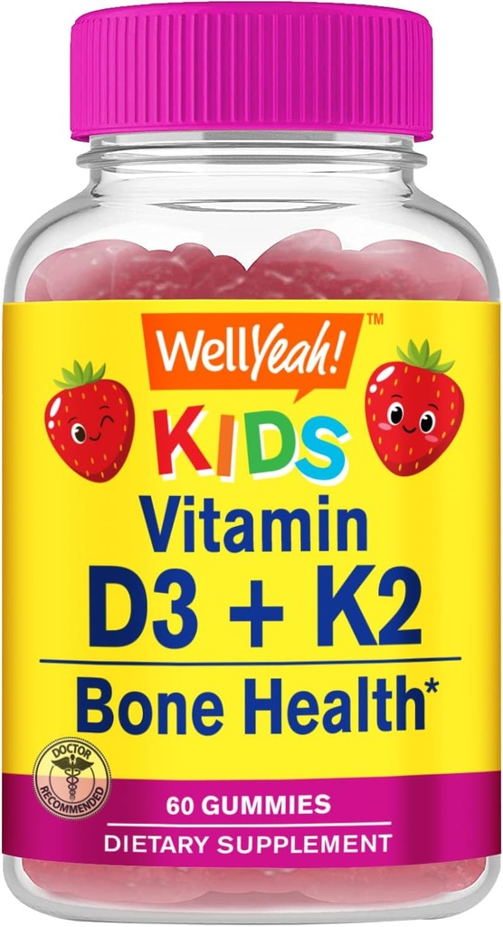 VelJa Vitamin D3 + K2 for barn Gummies - Vitamin D3 1000 IU, K2 100 MCG - Bone og Muskel Helse Støtte, Naturlig Flavors, GMO Gratis, Glutenfri, Vegan - K2 D3 Vitamin Supplement- 60 Gummies
