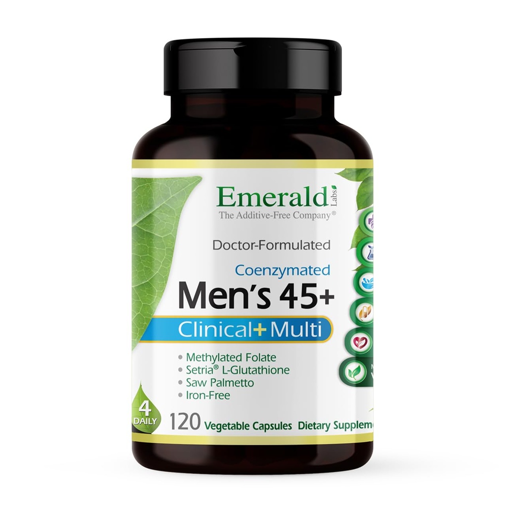 EMERALD LABS menn 45+ Klinisk Multi - Multivitamin for omfattende støtte, bein og hjerte helse* - Designet for menn 45+ - Glutenfri og vegetarisk - 120 Grønnsaker Kapsler (30-dagers forsyning)