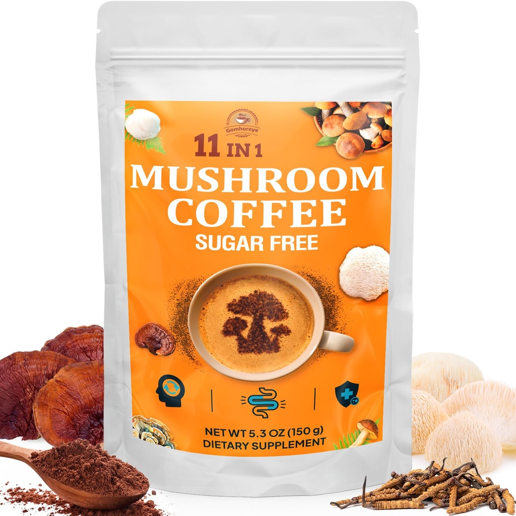 Moshroom Coffee - Mushroom Coffee Organic med 11 Superfood Mushrooms, Inkluderer Lions Mane, Reishi, Chaga, Cordyceps og Adaptogens, Mushroom Supplement for energi, fokus, minne og immunitet - 5.3oz