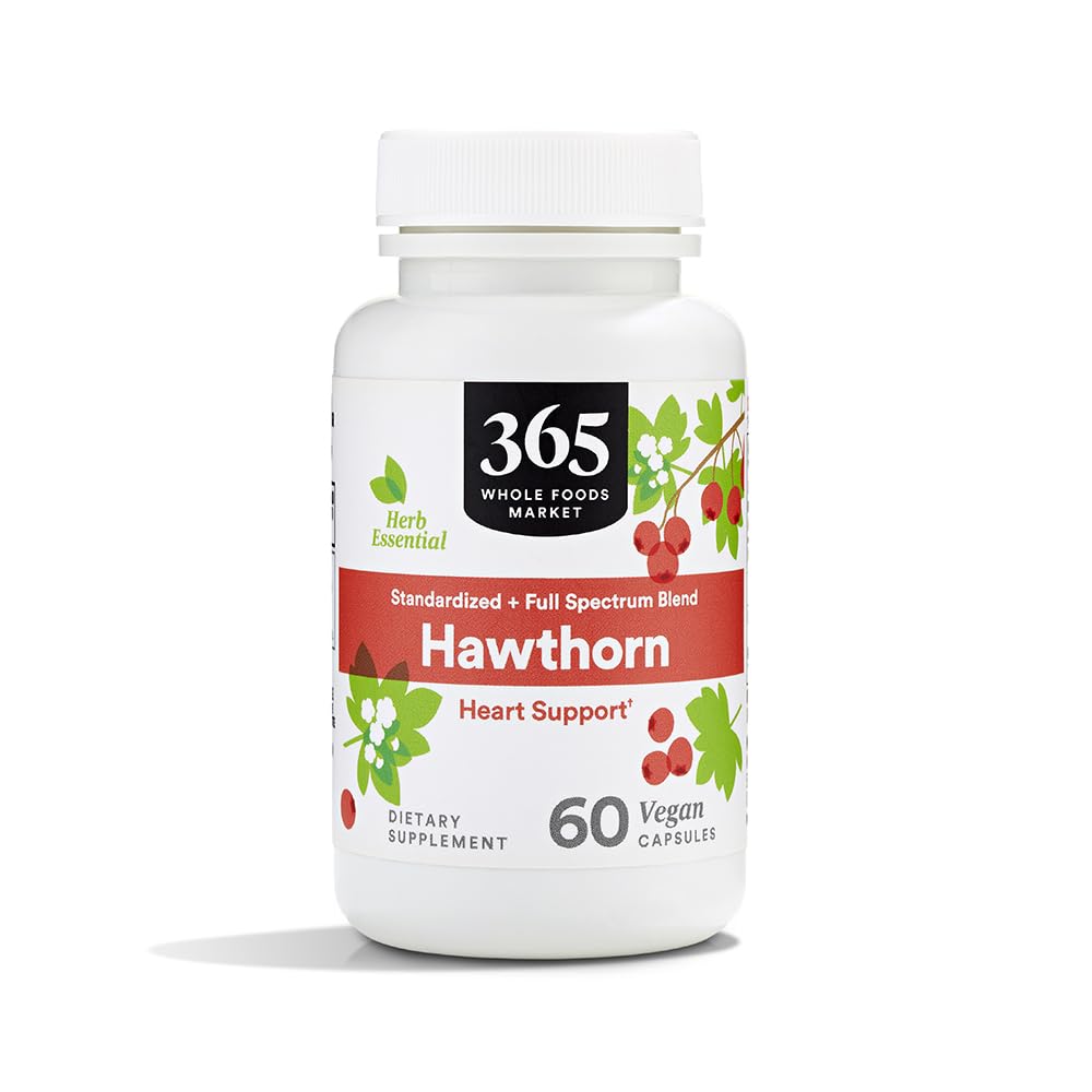 365 av hele Foods Market, Hawthorn Standardisert + Full Spectrum Blend, Hjertestøtte, Vegankapsler, 60 greve