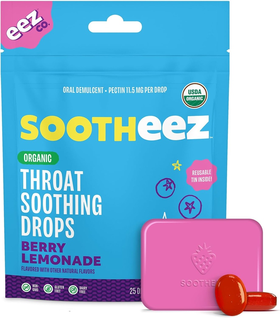Sootheez Organic Throat Soothing Drops for voksne, Berry Lemonade, 25 Count, Påfyllbar, Flotte Tasting Drops At Sooth Sore Throats