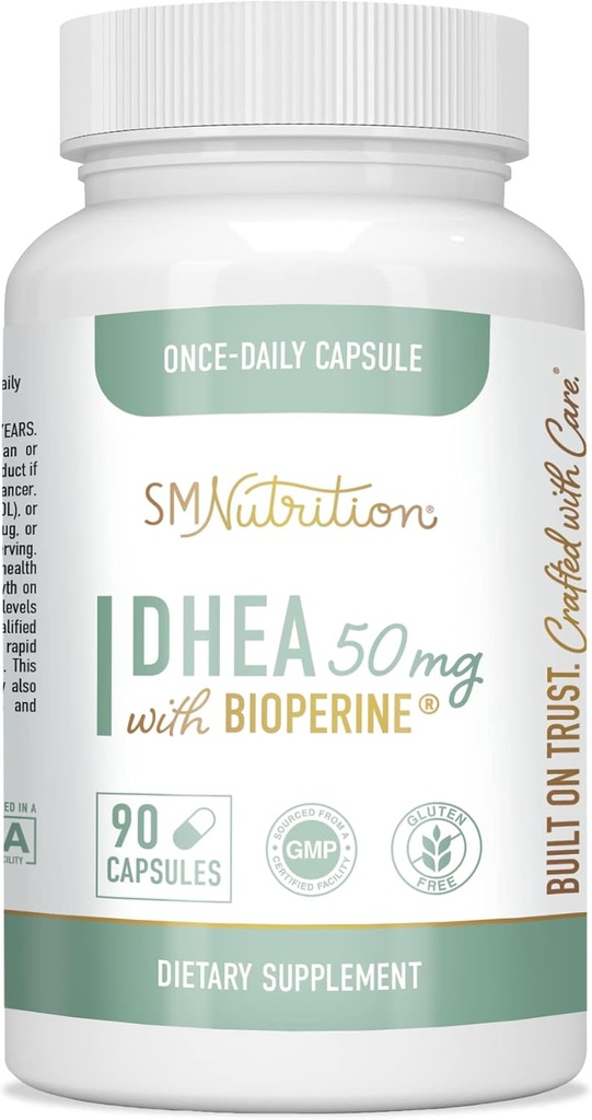 DHEA 50 mg | Støtte hormonbalanse og energi | 3-måneders  Supply sunn aldring støtte supplement for kvinner og menn | Glutenfri, vegetarisk, ikke-GMO, tredjeparts testet | 90 kapsler per flaske