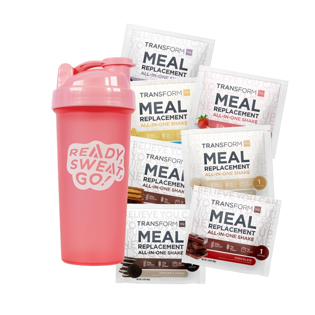 TransformHQ måltid utskiftning riste variasjon boks med rosa Shaker, 7 enkelt-Serving Shake pakker