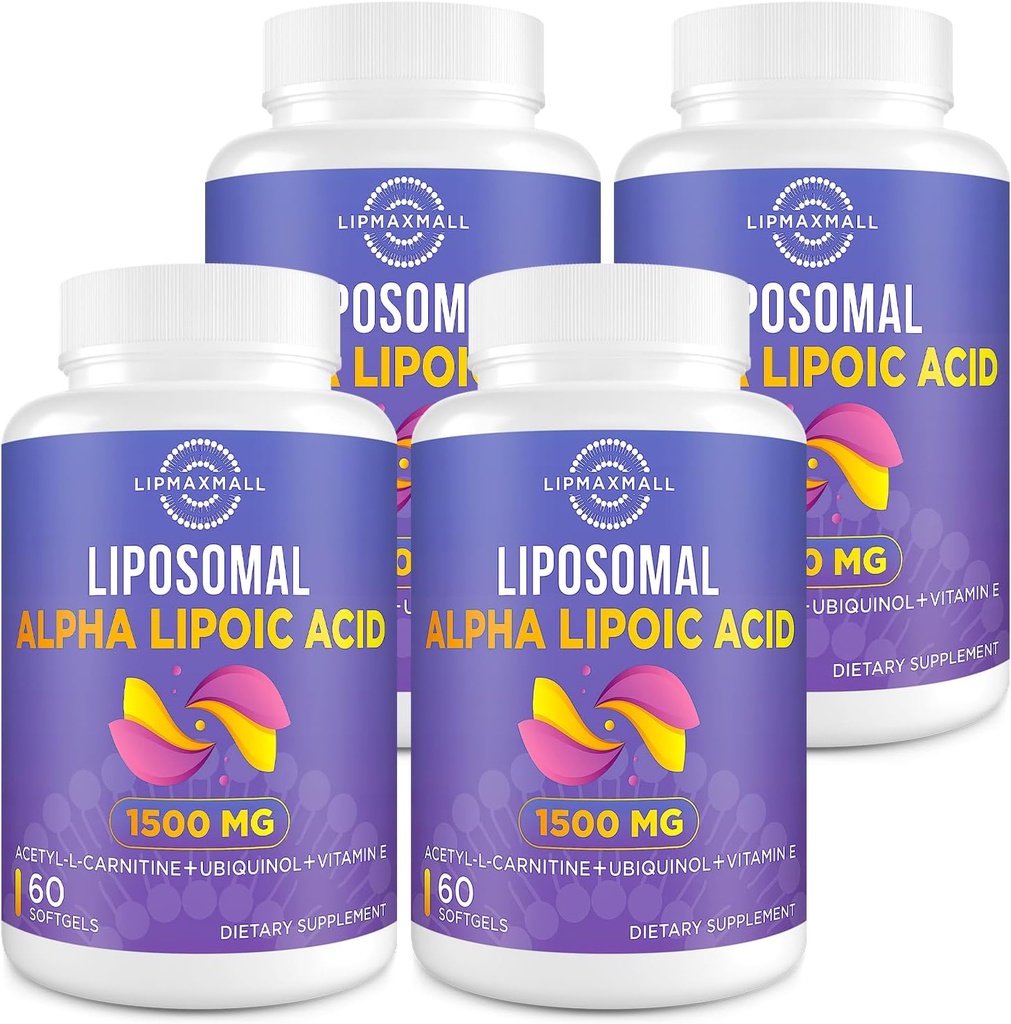 Liposomal Alpha Lipoic Acid 1500mg - med acetyl-L-karnitin 900mg & Ubiquinol 100mg & vitamin E 15mg,ALA Supplement for antioksidanter glucosemetabolisme Nerve energi,60 Softgels (4 flaske)