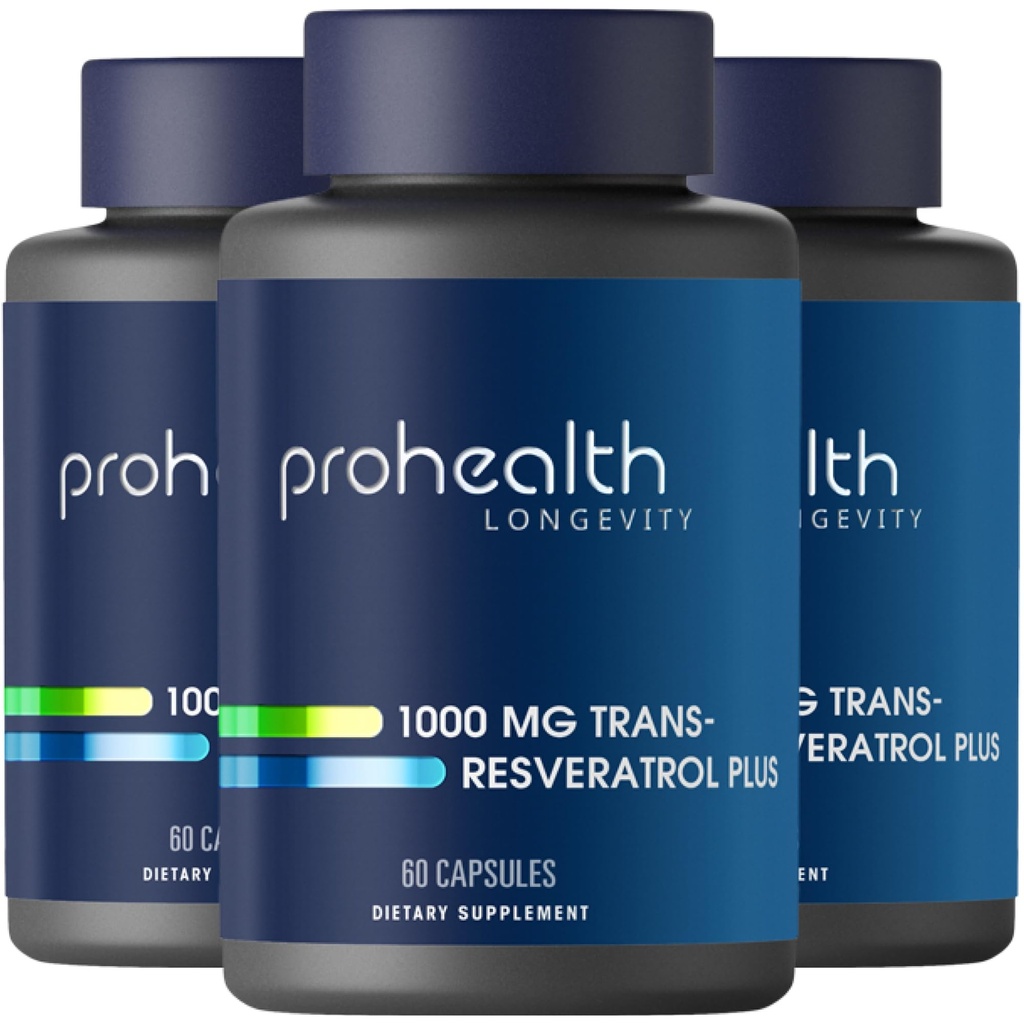 ProHelse Trans Resveratrol Plus 1000mg. Worlds Mest undersøkte Trans-Res Supplement. Legen formulerte med Quercetin & BioEnhancers for Max Potency. Lab testet 98% ren. 30 serveringer (3 Pack)